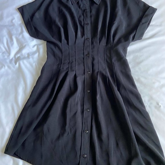 Ginnie Pintuck Button Down Shirt Dress - Black × 1 - Picture 2 of 11